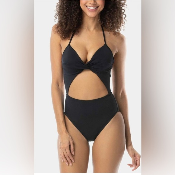 SUNDAZED  Women’s Willa Twist One-Piece Swimsuit Black Size 36D NWT Lace-Up Back - Picture 2 of 10